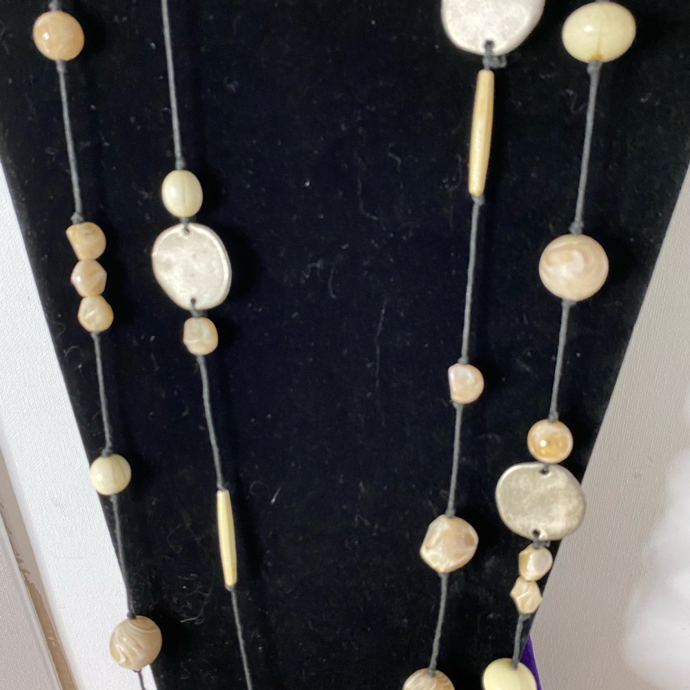 Cat Eye Double Strand Artisan Necklace Vintage 60’s 70’s Leather rope metal bead